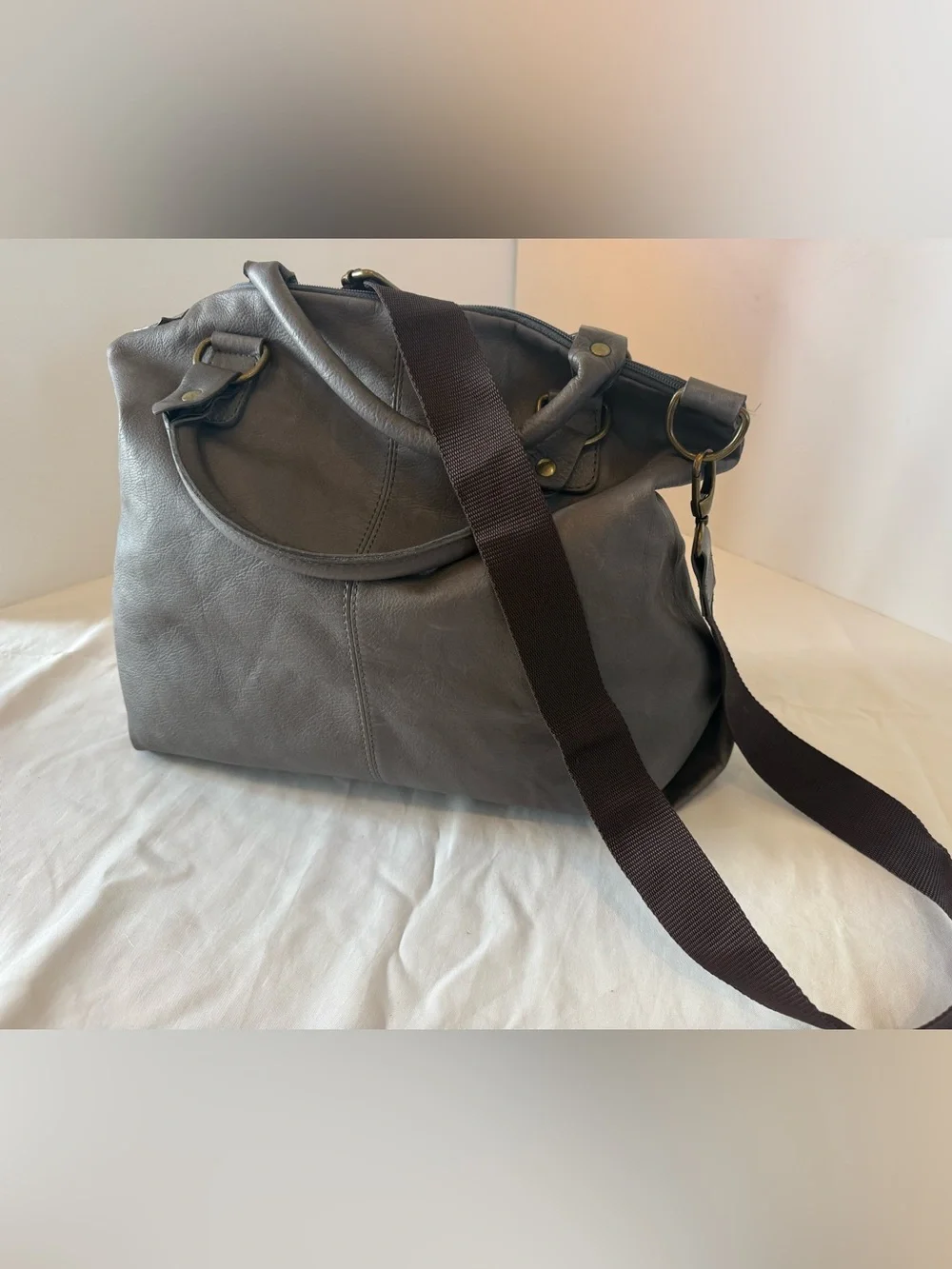 Made in Italy slouchy Hobo Crossbody leather with Dual Handles & Brass Hardware